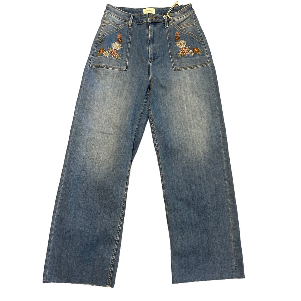 Driftwood NWT Taylor wide leg trouser high rise floral embroidery jeans size 10